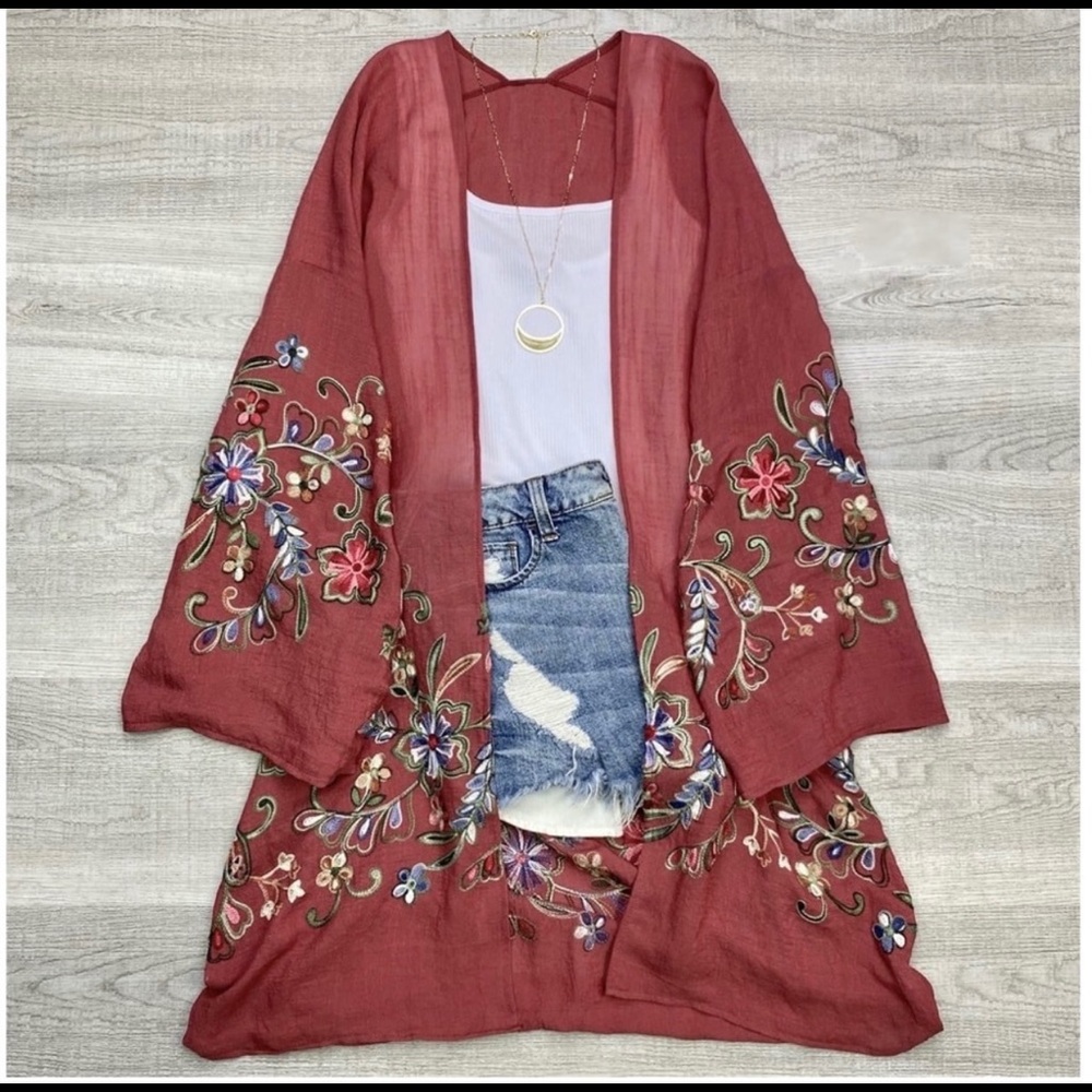 Flower Child Embroidered Kimono Cardigan